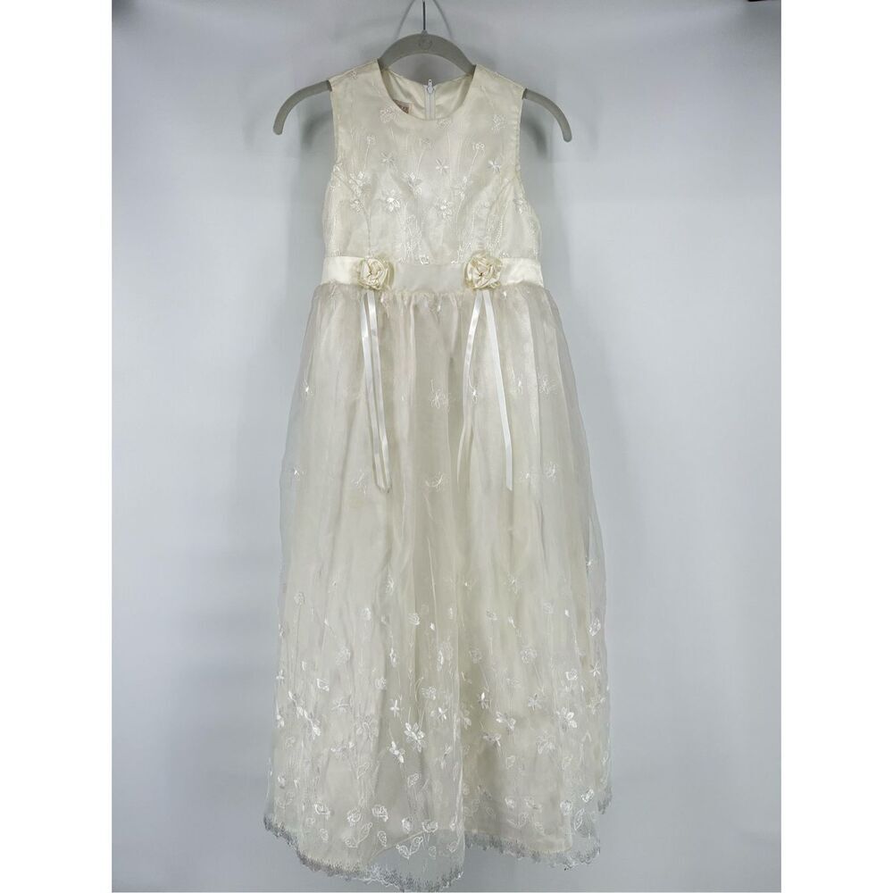 Jessica McClintock Girls Millennium 2000 Ivory Floral Formal Dress Size 16 VTG